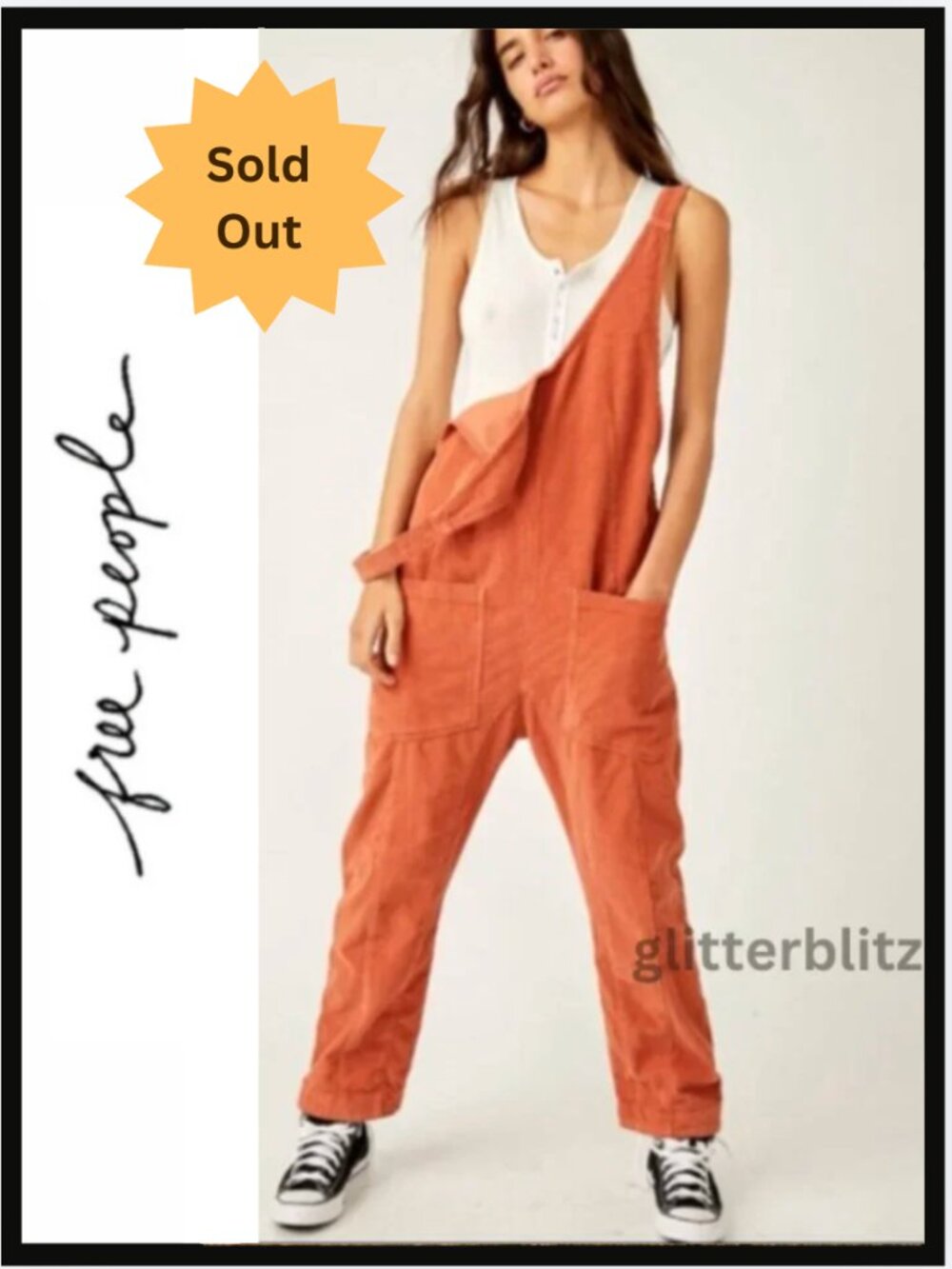 Free People We The Free High Roller Cord Jumpsuit in Cedar - Burnt Orange